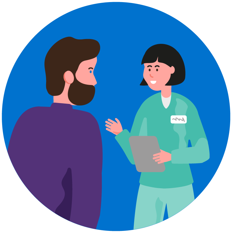 Icon showing IBD clinician talking to a person with IBD